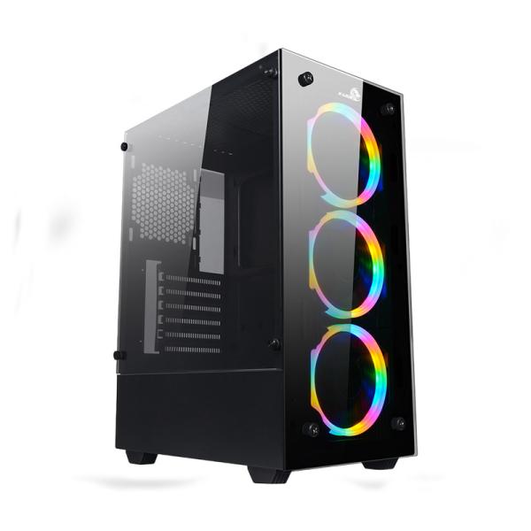 CASE GAMING  X-LION H8-620 E010-162 TEMPERED  SIDE GLASS PANEL BLACK USB 2.0*2 +USB 3.0*1 HD AUDIO+3 RGB 12CM FAN