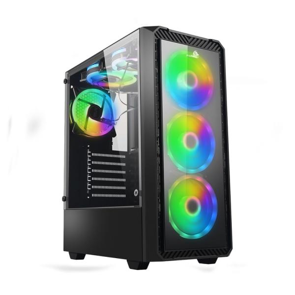 CASE GAMING  X-LION H8-635 E010-163 TEMPERED  SIDE GLASS PANEL BLACK USB 2.0*2 +USB 3.0*1+HD AUDIO+3 RGB 12CM FAN
