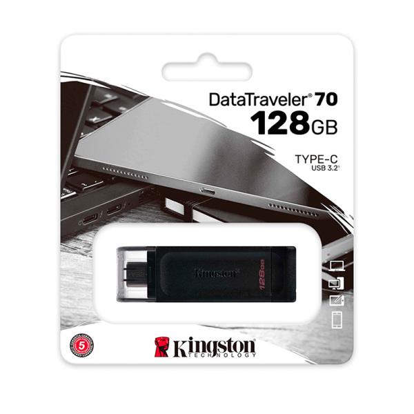 MEMORIA USB 128GB KINGSTON DATA TRAVELER 70 USB-C 3.2 GEN 1 DT70/128GB NEGRO