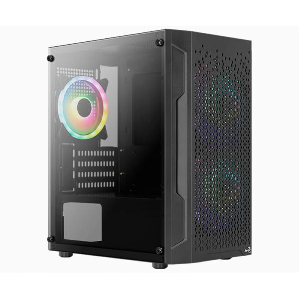 CASE GAMING RGB AEROCOOL TRINITY MINI G-BK-V3 MINI TOWER 1 VENTILADOR DE 120MM Y 2 DE 140MM CON VIDRIO LATERAL Y MALLA FRONTAL ACCS-PV32133.11 NEGRO