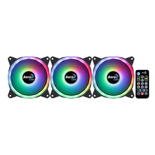 ABANICO RGB AEROCOOL DUO 12 PRO 3X12CM CON CONCENTRADOR DE CONTROL H66F CONTROL REMOTO ACF3-DU10227.11 NEGRO