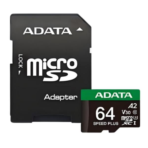 MEMORIA MICRO SDXC 64GB SPEED PLUS ADATA 180/160 MB/S CON ADAPTADOR UD64GUI3V30A2SP-RA1