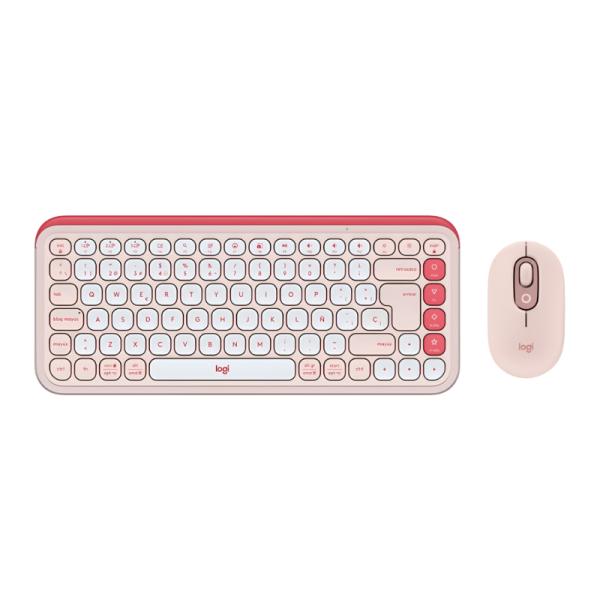 TECLADO Y MOUSE LOGITECH POP ICON COMBO MEMBRANA INALÁMBRICO BLUETOOTH ESPAÑOL 920-013053 ROSADO