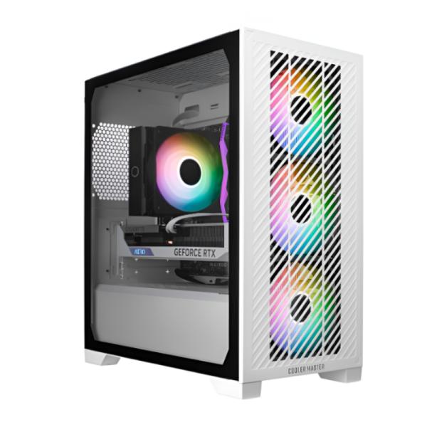 CASE GAMING RGB COOLER MASTER ELITE 301 MINI TOWER VENTILADORES 3 DE 120MM CON VIDRIO LATERAL Y MALLA FRONTAL E301-WGNN-S00 BLANCO