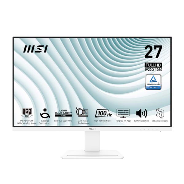 MONITOR MSI PRO MP273AW PLANO 27 PULG 1920 X 1080 IPS 100HZ FREESYNC HDMI Y DISPLAYPORT 9S6-3PB4CH-088 BLANCO