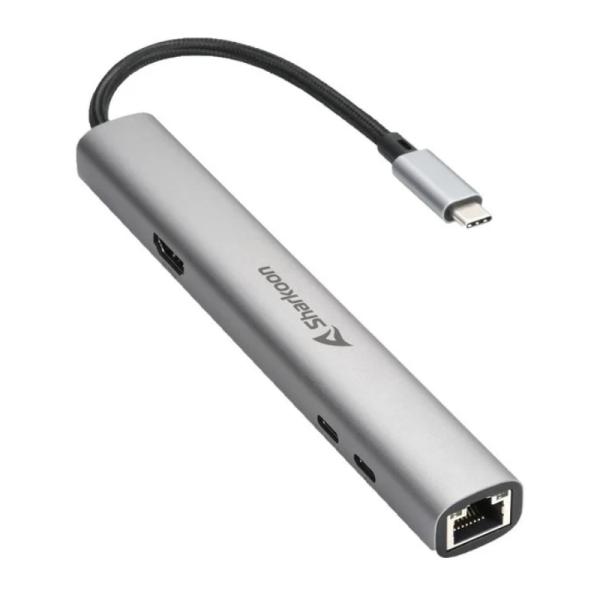 ADAPTADOR SHARKOON OFFICEPAL COMBO USB-C A USB-A Y USB-C CONEXIÓN HDMI Y RJ45 4044951040704 PLATEADO