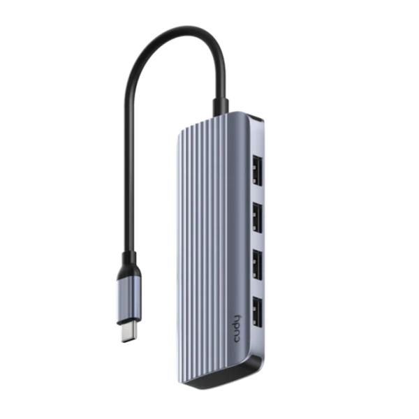 HUB CUDY UH500 1.0  USB-C CON 1 CONECTOR USB-C MACHO/ 1 HDMI 1.4/ 4 PUERTOS USB-A Y HASTA 5 GBPS/ 4K/ 2K PLUG-AND-PLAY PLATEADO