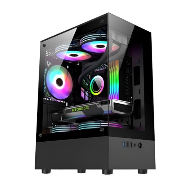 CASEGAMING  EAGLE WARRIOR MICRO ATX CG70AHRA001C 3 ABANICOS ARGB /2 TOP Y 1 TRASERO VIDRIO TEMPERADO NEGRO