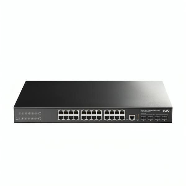 SWITCH CUDY GS5024S4 PUERTOS 24 × GBE/4 × SFP+ DE 10 G ADMINISTRABLE L3 NEGRO