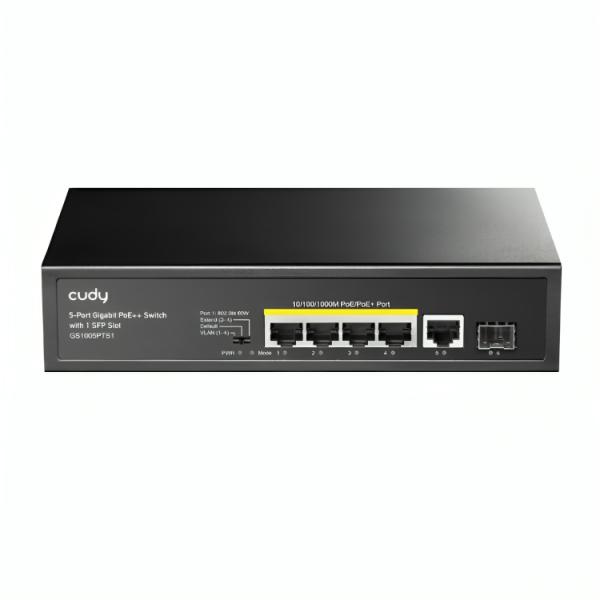 SWITCH  CUDY  GS1005PTS1 1.0 PUERTOS 4&times; GIGABIT RJ45 POE/ 1&times; SFP  120 W 1000 MBPS NO ADMINISTRABLE NEGRO