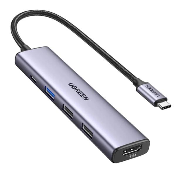 HUB UGREEN CM478 5 EN 1 USB-C 1 PUERTO HDMI 1 PUERTO USB-C PD 1 PUERTO USB-A 3.0 2 PUERTOS USB-A 2.0 15495 GRIS