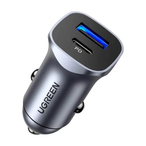 CARGADOR DE CARRO UGREEN CD130 USB-C Y USB-A  30780 GRIS