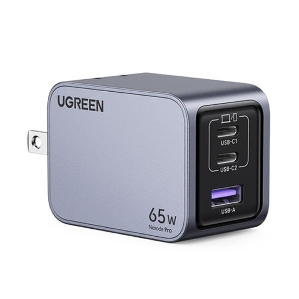 CARGADOR DE PARED UGREEN X755 NEXODE PRO 3 PUERTOS 2 USB-C Y 1 USB-A CARGA RAPIDA 65W 25870 GRIS
