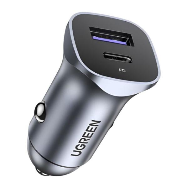 CARGADOR UGREEN CD130 USB-A Y USB-C 30 W PARA CARRO 40858 GRIS