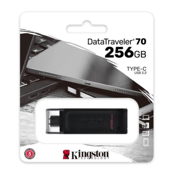 MEMORIA USB 256GB KINGSTON DATA TRAVELER 70 USB-C 3.2 GEN 1 DT70/256GB NEGRO