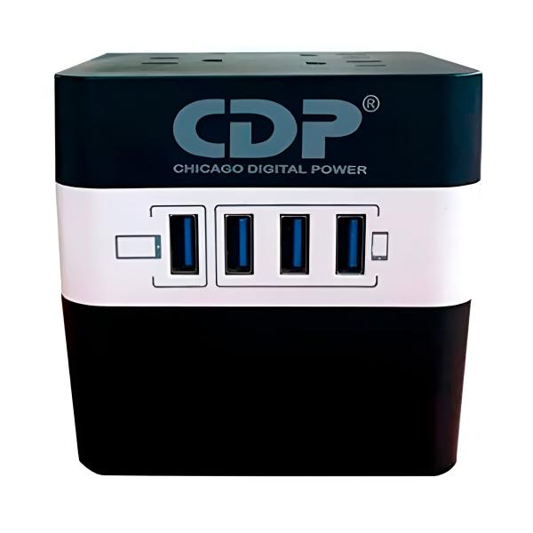 REGULADOR DE VOLTAJE CDP RU-AVR604 600VA 300W 4 TOMAS 92?144 VCA 4 PUERTOS USB REGULACIÓN AUTOMÁTICA LEDS NEGRO / BLANCO