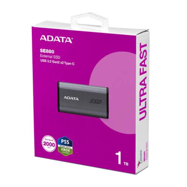 HD SOLIDO EXTERNO 1TB ADATA ELITE SE880 USB 3.2 GEN2X2 TIPO C 2000 MB/S 2000 MB/S AELI-SE880-1TCGY GRIS