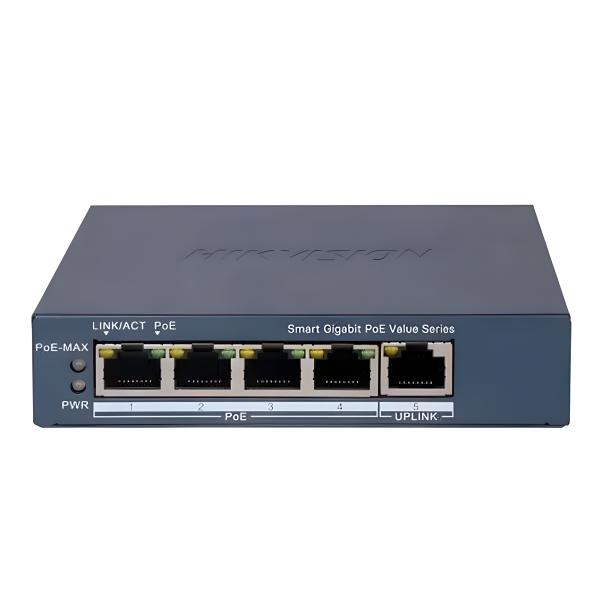 SWITCH HIKVISION DS-3E1505P-EI/M(O-STD) 4 PUERTOS GIGABIT POE / 1 PUERTO GIGABIT RJ45 ADMINISTRABLE 301802989 GRIS