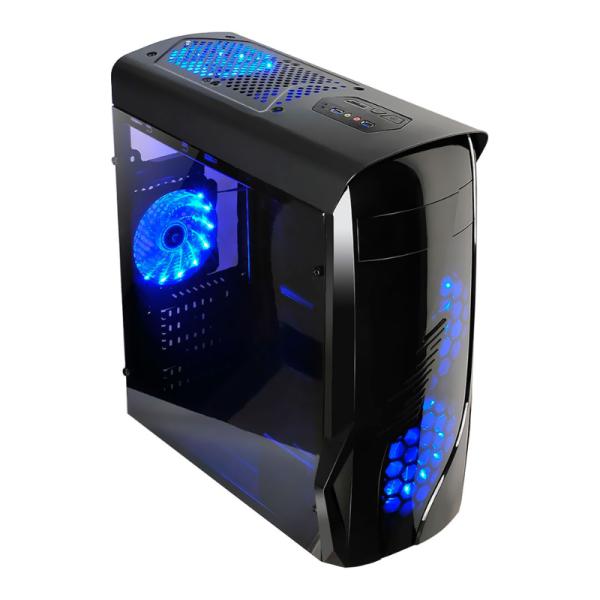 CASE GAMING AGILER MID TOWER VENTILADORES 4 DE 120MM LED AZUL CON VIDRIO FRONTAL AGI-C010 NEGRO