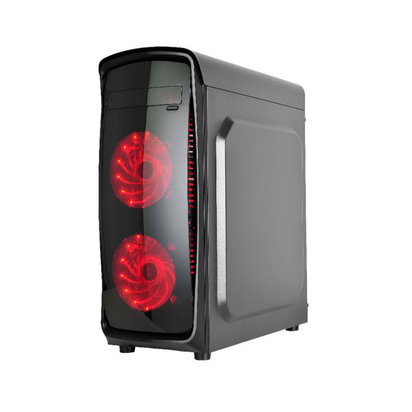 CASE GAMING AGILER MID TOWER VENTILADORES 4 DE 120MM LED ROJACON VIDRIO FRONTAL  AGI-C008 NEGRO