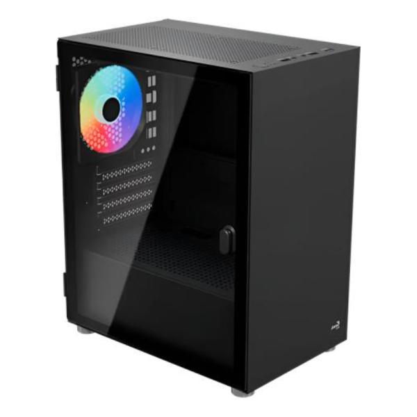 CASE GAMING RGB AEROCOOL CS-111-G-BK-V2 MINI TOWER VENTILADORES 3 DE 120MM CON VIDRIO LATERAL ACCM-PC19033.11 NEGRO