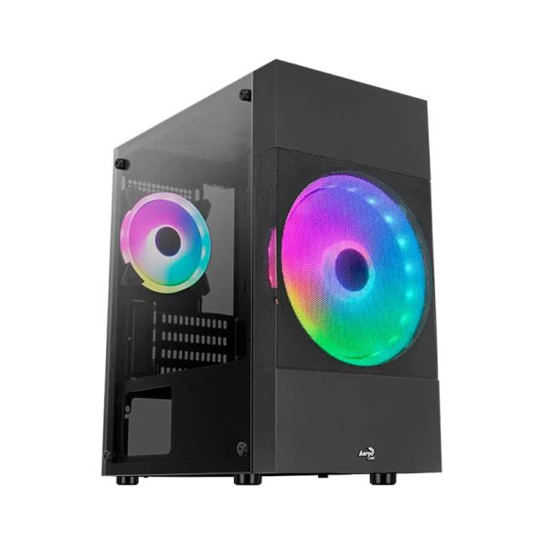 CASE GAMING RGB AEROCOOL ATOMIC LITE G-BK-V2 MINI TOWER 1 VENTILADOR DE 180MM Y 1 DE 120MM CON VIDRIO LATERAL Y MALLA FRONTAL ACCS-PV33123.11 NEGRO