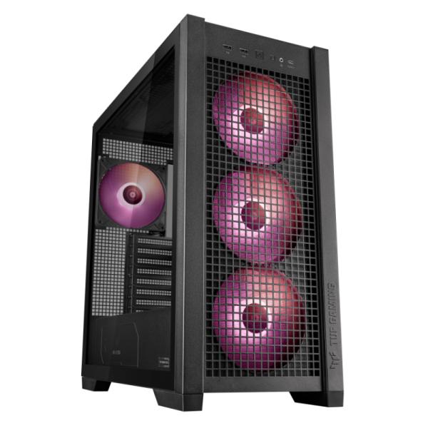 CASE GAMING  RGB ASUS TUF GT302 MID TOWER VENTILADORES 4 DE 140MM CON VIDRIO LATERAL Y MALLA FRONTAL 90DC00I0-B18000 NEGRO