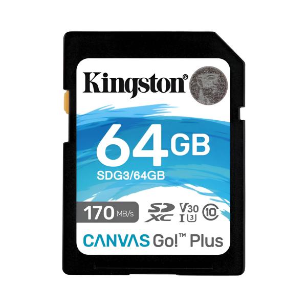 MEMORIA SDXC 64GB KINGSTON SDXC CANVAS GO PLUS C10 170R PARA C&Aacute;MARAS Y VIDEOS 4K SDG3/64GB