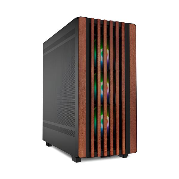 CASE GAMING RGB SHARKOON REBEL C70M MID TOWER VENTILADORES 4 DE 120MM CON VIDRIO LATERAL Y ACABADO EN MADERA FRONTAL 4044951040179 NEGRO