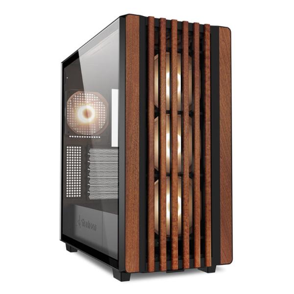 CASE GAMING RGB SHARKOON REBEL C70G MID TOWER VENTILADORES 4 DE 120MM CON VIDRIO FRONTAL Y LATERAL Y MALLA CON ACABADO EN MADERA 4044951040193 NEGRO