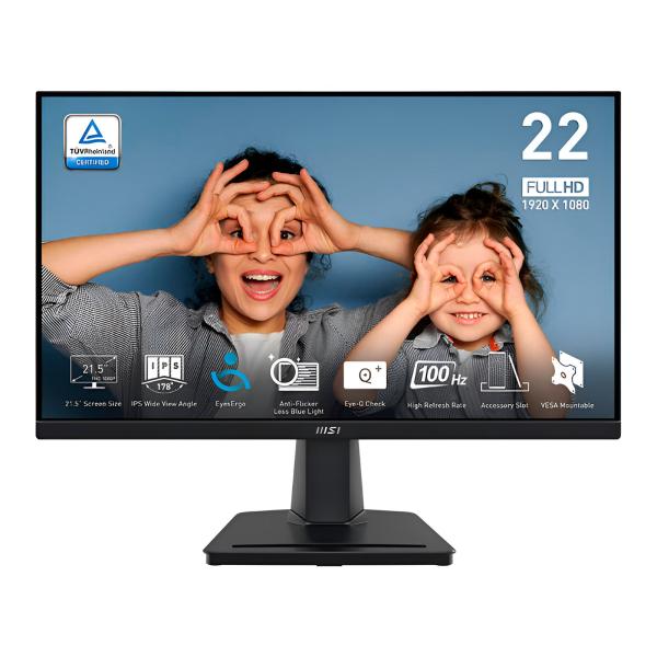 MONITOR 21.5" MSI PRO MP225 1920 X 1080 100HZ 1MS IPS FHD LED PLANO NEGRO 9S6-3PC6CM-001