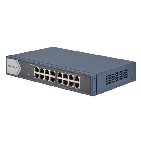 SWITCH HIKVISION DS-3E0516-E (O-STD) 16 PUERTOS RJ45 GIGABIT 10/100/1000 MBPS NO ADMINISTRABLE AZUL