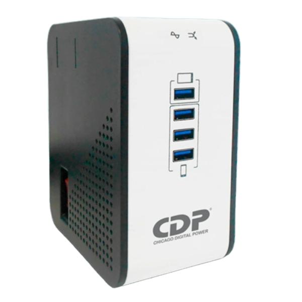 REGULADOR DE VOLTAJE CDP R2CU-AVR1008 1000VA 500W 8 TOMAS 170?270 VCA PANTALLA LED OCULTA PROTECCIÓN COAXIAL NEGRO / BLANCO