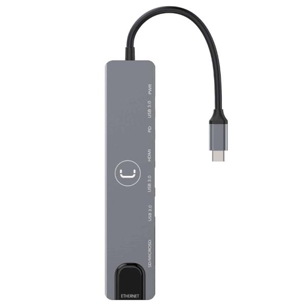 HUB UNNO TEKNO HB1109SV USB-C 8 PUERTOS 1 HDMI 1 RJ45 2 USB-C 2 USB-A 2 RANURAS MICRO SD 5 GBPS PLATEADO