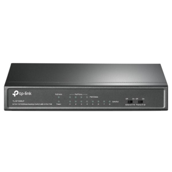 SWITCH TP LINK TL-SF1008LP(UN) 8 PUERTOS RJ45 / 4 PUERTOS POE 10/100 MBPS NO ADMINISTRABLE GRIS