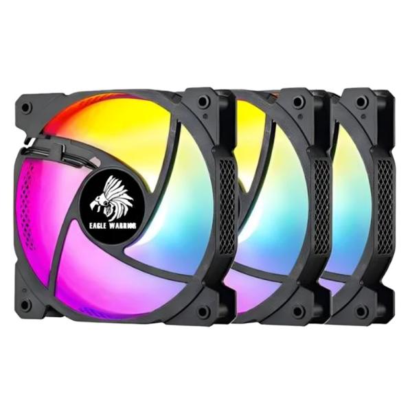 ABANICOS ARGB EAGLE WARRIOR FCF2L3W5007C 3X120MM W/6 PIN CONTROL BOX NEGRO