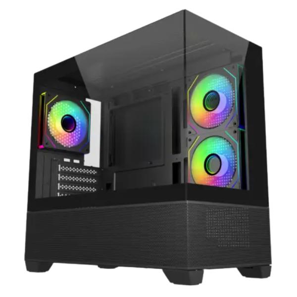 CASE RGB COOLER MASTER ELITE 490 MINI TOWER VENTILADORES 3 DE 120MM CON VIDRIO FRONTAL Y LATERAL E490-KHNN-S00 NEGRO