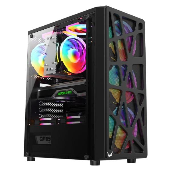 CASE RGB FORMULA V LINE MANA BLACK AR MID TOWER VENTILADORES 4 DE 120MM CON MALLA FONTAL Y PANEL LATERAL 4711401662815 NEGRO