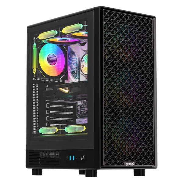 CASE RGB FORMULA V LINE MANA DYNAMIC BLACK AR MID TOWER VENTILADORES 4 DE 120MM CON MALLA FRONTAL Y VIDRIO LATERAL 4711401662839