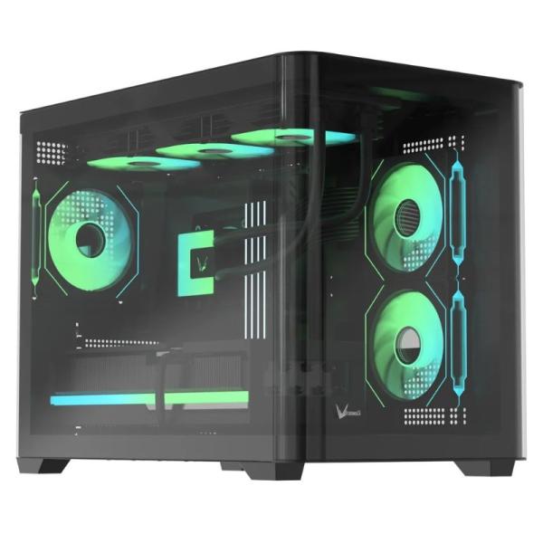 CASE ARGB FORMULA V LINE CRYSTAL U2M FLOE BLACK MID TOWER VENTILADORES 3 DE 120 MM CON VIDRIO LATERAL Y FRONTAL 4711401663843 NEGRO