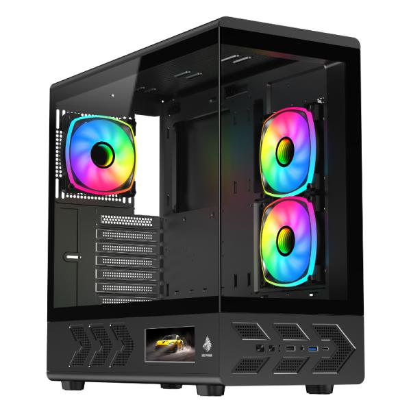 CASE EAGLE WARRIOR CG01J6RA001C MID TOWER SIN VENTILACION INCLUIDA CON VIDRIO TEMPLADO SIN FUENTE CON PANTALLA DE 5 PULG NEGRO