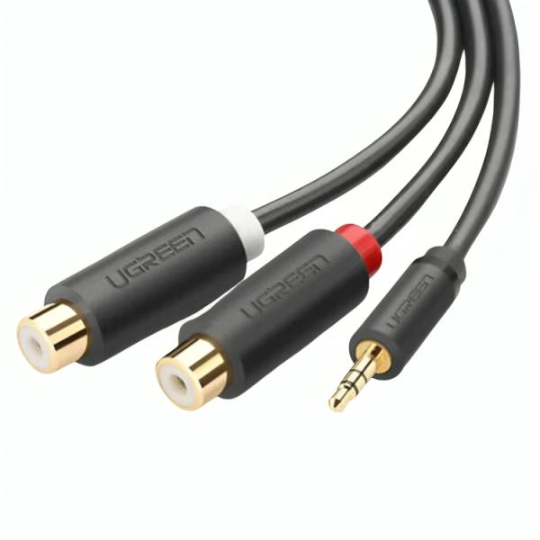 CABLE UGREEN AV109 MACHO 3.5MM A HEMBRA 2RCA 25CM 10547 GRIS