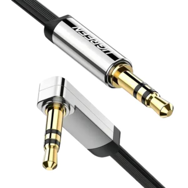 CABLE UGREEN AV119 3.5MM MACHO RECTO A MACHO ÁNGULO PLANO 3M 10728 NEGRO