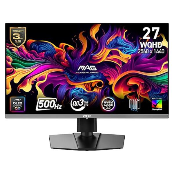 MONITOR GAMING MSI MAG 272QP QD-OLED X50 26.5" PLANA 2560X1440 WQHD 500HZ QD-OLED G-SYNC / FREESYNC HDMI / DISPLAYPORT / USB-C 9S6-3CD79A-035
