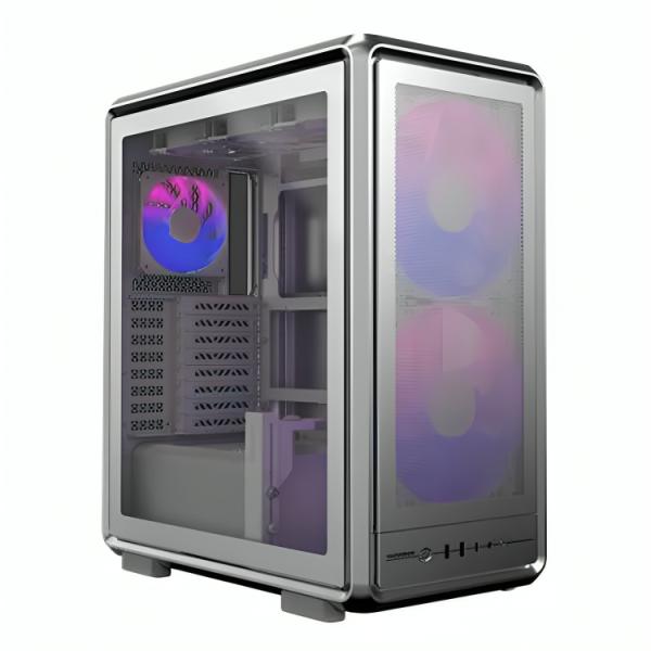 CASE COOLER MASTER MASTERFRAME 500 MESH SILVER ARGB MID TOWER VENTILADORES 3  (2X200 MM + 1X120 MM) CON VIDRIO TEMPLADO Y MALLA FRONTAL MF500M-SHNN-S01 GRIS