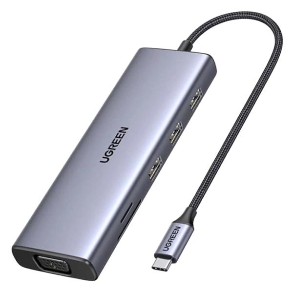 HUB UGREEN CM498 9 EN 1 USB-C (3X USB-A 3.0 / HDMI 4K/ VGA / RJ45 GIGABIT / SD/TF / PD) 100W15600
