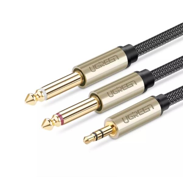 CABLE UGREEN AV126 3.5MM TRS A DUAL 6.35MM TS AUDIO 2M 10615 GRIS
