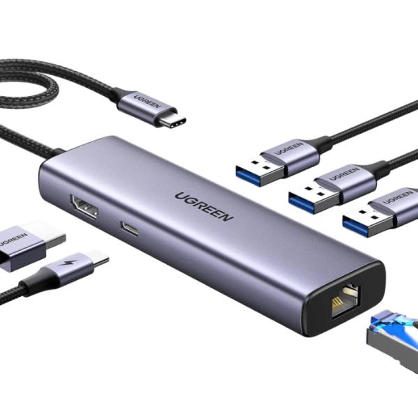 HUB UGREEN CM512 REVODOK 6 EN 1 USB-C HDMI 4K RJ45 GIGABIT PD100W 15598