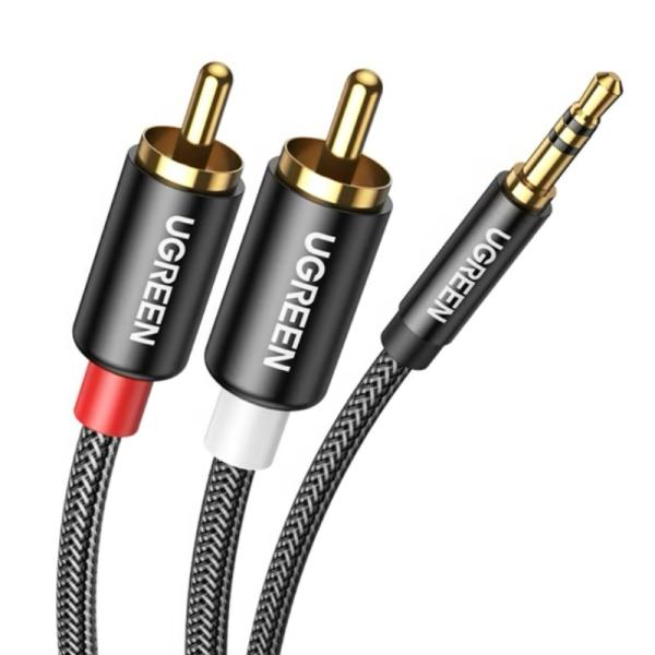 CABLE UGREEN AV116 3.5MM MACHO A 2RCA MACHO 3M 10590 NEGRO
