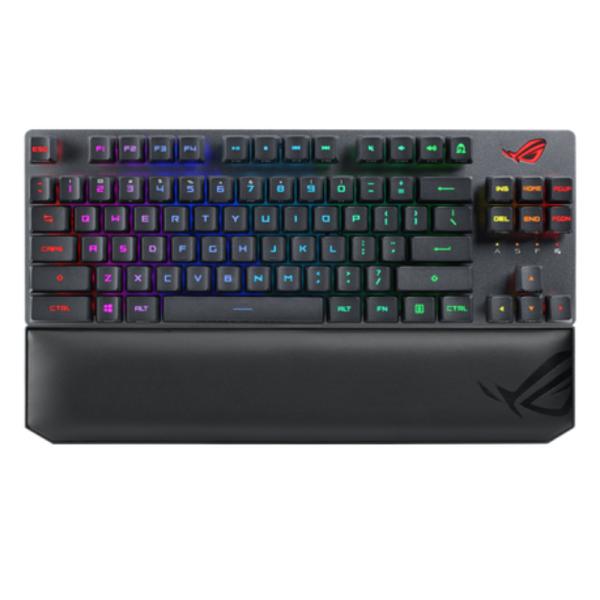 TECLADO GAMING RGB ASUS ROG STRIX SCOPE RX TKL WIRELESS DELUXE MEC&Aacute;NICO AL&Aacute;MBRICO USB / INAL&Aacute;MBRICO BLUETOOTH SWITCH AZUL 90MP02J2-BKUA01 NEGRO